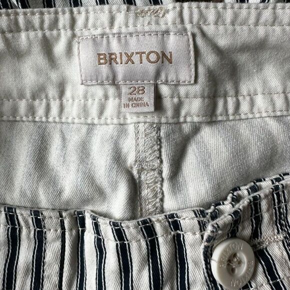 Brixton Women's Cut Vancouver Cropped Chino Navy/White Stripe Ankle Pant Size 28 - Picture 11 of 11